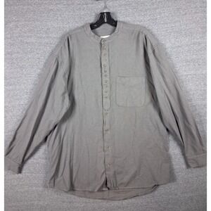 Civilian Mens Shirt Medium Gray Popover Cotton Linen Flax Resort Lightweight